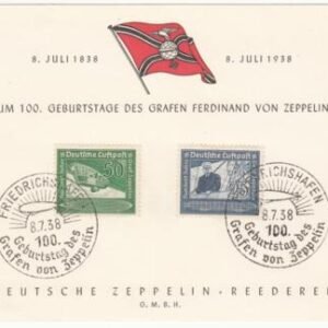 Germany 1938 Official Card with C59-C60 For 100 Birth of von Zeppelin