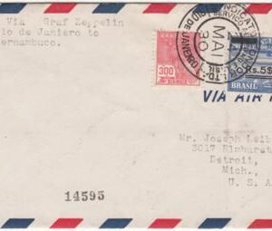 Brazil 1930 Home Flight with 5,000Rs on 20,000Rs Zeppelin Stamp