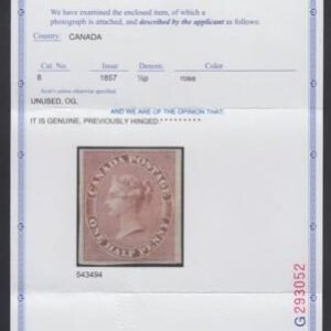Canada 8 VF Mint Hinged OG, PF Cert - Rare!