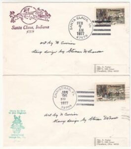 US 1702 2 Covers, 1 Cancelled Santa Claus IN, 1 Cancelled Christmas FL