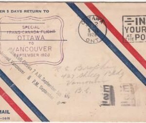 Canada 1928 Special Trans-Canada Flight Ottawa - Vancouver, Signed by Pilot A.E. Godfrey