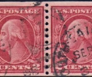 US 454 Washington / Franklin F - VF+ Used Pair - 1917 Cancel cv $70