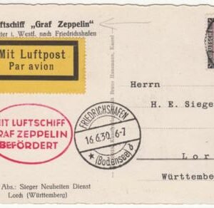 Germany 1930 Muenster  Zeppelin Flight on lovely PPC