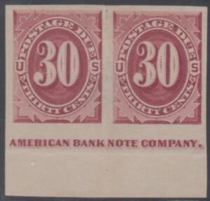 US J27Pa4 Postage Dues Hinged Horizontal Imperf Pair - cv $500