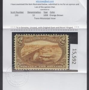 US 293 Early Commemoratives F - VF Mint NH Wm. Crowe Cert - Fresh! cv $5,750