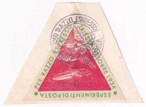 Italy 1934 5 Lire Rocket Mail label tied on piece
