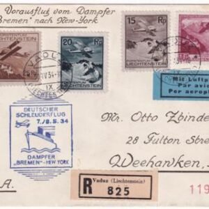 Liechtenstein 1934 Catapult Cover, Bremen - New York