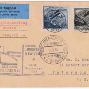 Liechtenstein 1933 Catapult Ccar Bremen - New York