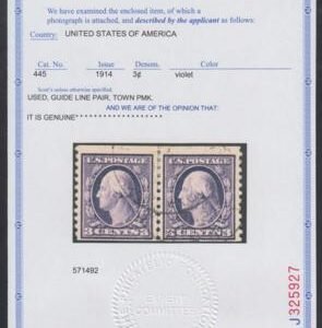 US 445 Washington / Franklin F+ Used Line Pair New PFC Light Town Cancel cv $2,750