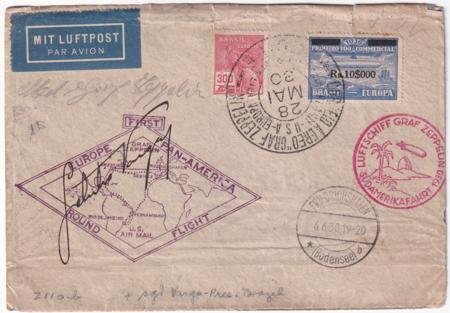 INV-20436itExt_369f6896-4e5d-45e7-9998-c401c8a6e11a Brazil 1930 Zeppelin Flight, Rio - Friedrichshafen, Signed by Pres. Vargas