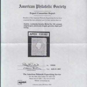 Austria - Lombardy - Venetia - 11 F - VF Mint H Fresh OG Signed Ferchenbauer + APS Cert, cv $5,250