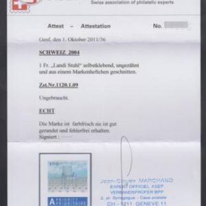 Switzerland 1170var XF NH 2004 Booklet Imperf Single SBPV Cert cv $2,400