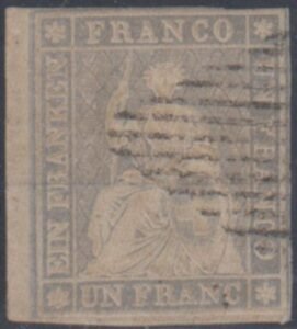 Switzerland 30 F - VF Used 3 3/4 Frame Lines, Left Sheet Margin, Light Cancel, cv $1,000