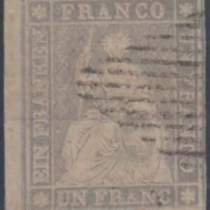 Switzerland 30 F - VF Used 3 3/4 Frame Lines, Left Sheet Margin, Light Cancel, cv $1,000