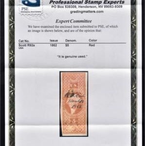 US R92a Revenue F - VF Used $5 Probate of Will PSE Cert cv $750