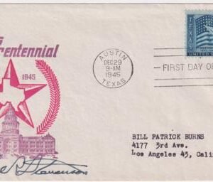 US 938  Autographed FDC  Signed by Gov. of TX, Coke R. Stevenson
