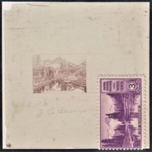 US 742E1 Violet Color Clear Transparency Etching of 3c Park Vingnette