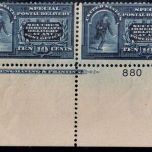 US E5 Special Delivery Ave - F Unused Hinged Plate # Imprint Pair cv $420