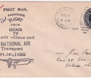 US 1930 U443 Chicago - Toledo 1st Passenger Flight Signed by Pilot, J. L. Brandon
