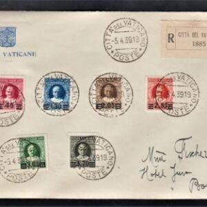 Vatican 35 - 40 1939 Full Set on Registered Post Office Cover to Basel Swiz, Backstamped April 6 cv $6,000