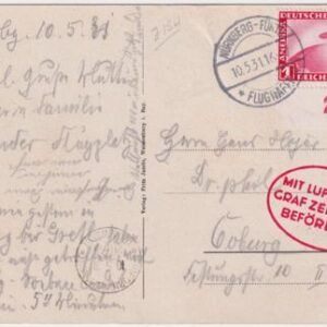 Germany 1931 Zeppelin Nüremburg Flight Card with C35 to Frankfurt