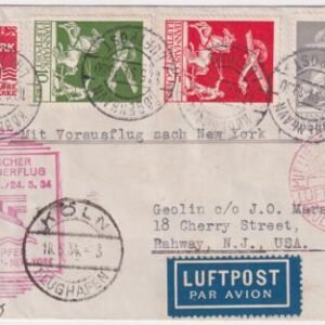Denmark 1934 Catapult Cover, Bremen - New York. K179