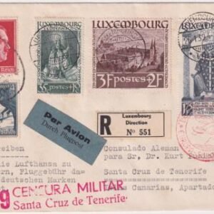 Luxembourg / Germany 1939 Censored  Reg. Air Cover to Canary Is