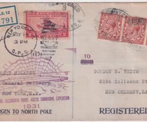 Great Britain / US 1931 Reg. Trans-Arctic Sub Cover signed by Hubert Wilkens