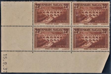 INV-21599itExt_4d083cff-ff59-46e2-bc4d-7067917f8156 France 254A XF Unused NH Corner Dated Block, Signed with Roumet Cert cv $1,800++