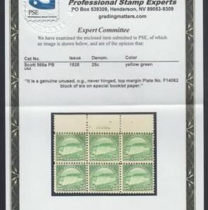 US 568a 1928 Special Booklet Paper PB Ave-F NH PSE Cert