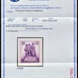 US 837P2 Superb Small Die Proof on White Wove - PF Cert