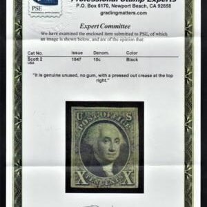 US 2 Early Classics F - VF Mint Unused 3 Large Margins, Deep Rich Color + Impression - PSE Cert cv $15,000