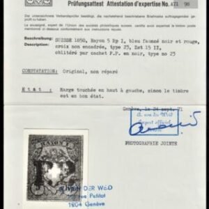 Switzerland 7 Var VF Used Pos. 23, 4 Margins Closer at UL - Perfect "P.P" Cancel from Zurich/VIII - Hermann Cert. cv $1,675