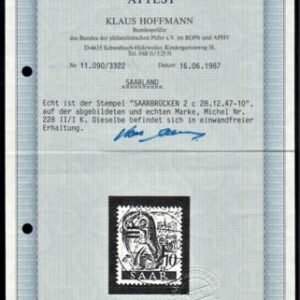 Saar 177 Superb Used Inverted on Printing II Signed with Cert cv $1,020