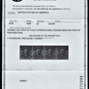 US 320b Vending Machine Coils VF-XF Mint LH Internation Vending Machine Co. - PF Certs cv $2,250