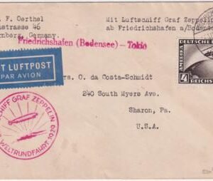 Germany 1929 First Round the World Flight Cover with C37 to Japan