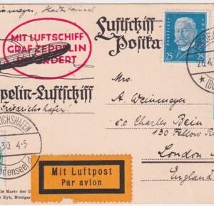 Germany 1930 Zeppelin Flight to England on PPC