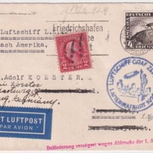Germany 1929 1st Round the World Flight to NJ then Forwarded back to Germany by Ship