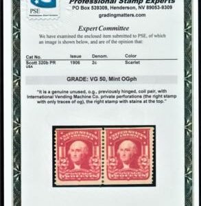 US 320b F-VF Mint International Vending Machine Co. Coil Pair, PSE Cert cv $2,250