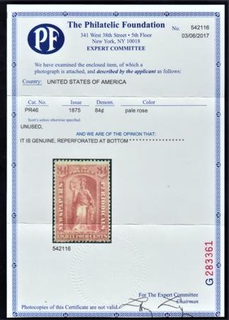 INV-21874x1_fddb3ea1-d2b6-4dec-9205-d639001ed1c9 US PR46 Newspaper Fine Mint No Gum As Issued Reperfed at Bottom, PF Cert cv $5,250