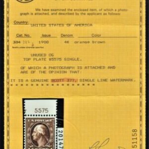 US 377 Washington / Franklin F-VF+ Mint Plate # Single PFC cv $65+