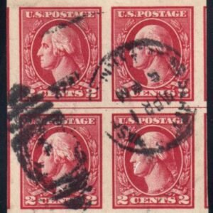 US 533 Washington / Franklin SUP Used Horizontal Line Block of 4 with Jumbo Margins, Rich Color