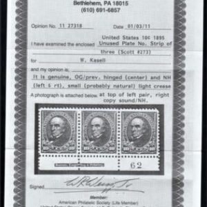 US 273 Bureau and Regular Issue VF-XF Mint LH Large Margin, Weiss Cert cv $130