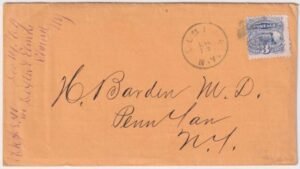 US 1869 Advertising Cover with 114 from Elmira, NY to Pen Yan NY, Train