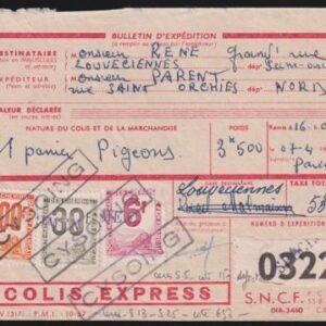 France 1955 Parcel Post Form with Railway issues Ovpt "Specimen"