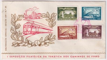 INV-22160itExt_0d3d4f95-ce3d-45d4-95f5-83d9c95572f5 Portugal 1956 FDC for 818-821 100th Anniversary of Portuguese Railway