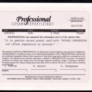 US UX10b XF Mint Double Impression with Offset on Reverse - PSE Cert cv $1,750