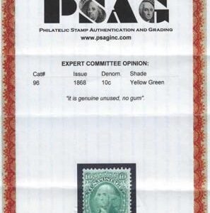 US 96 Early Classics F+ Mint Fresh Unused No Gum With PSAG Cert cv $825