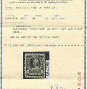 US 306 SE Var Bureau and Regular Issue F-VF Min LH Overprinted Specimen left and Right - PF Cert