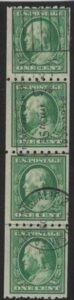 US 390 Early Commemoratives F-VF Used Strip of 4 With Line Pair + Pair At Top. Nice San Fransisco Machine Cancel cv $170